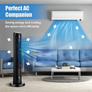 COSTWAY Tower Fan with Remote Control, 40-Inch Portable Household Fan with 80 Degrees Oscillation, 4 Speeds, 3 Modes, 15H Timer, Small Quiet Fan with Sleep Mode for Home Office, Black