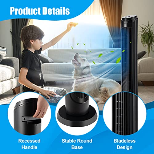 COSTWAY Tower Fan with Remote Control, 40-Inch Portable Household Fan with 80 Degrees Oscillation, 4 Speeds, 3 Modes, 15H Timer, Small Quiet Fan with Sleep Mode for Home Office, Black