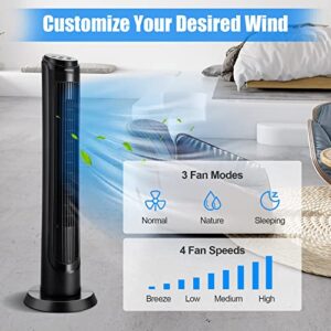 COSTWAY Tower Fan with Remote Control, 40-Inch Portable Household Fan with 80 Degrees Oscillation, 4 Speeds, 3 Modes, 15H Timer, Small Quiet Fan with Sleep Mode for Home Office, Black