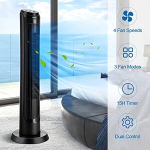 COSTWAY Tower Fan with Remote Control, 40-Inch Portable Household Fan with 80 Degrees Oscillation, 4 Speeds, 3 Modes, 15H Timer, Small Quiet Fan with Sleep Mode for Home Office, Black