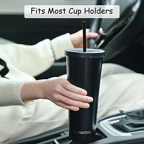 Funkrin Insulated Coffee Mug Tumbler with Lid and Straw, 18oz Ceramic Lined Coating Travel Mug, Reusable Stainless Steel Water Bottle Thermos Cup for Gifts Office School Party Camping