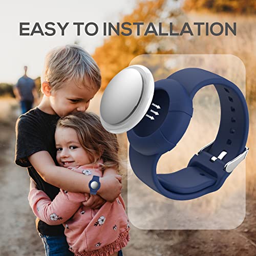 Air Tag Bracelet For Kids(2 Pack), Soft Silicone Air Tag Wristband Kids, Lightweight GPS Tracker Holder Compatible with Apple Airtag Watch Band for Child (Baby Blue & Navy Blue)