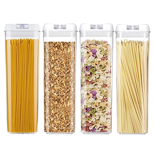 4 PCS Airtight Food Storage Containers Set with Easy Lock Lids, Plastic Storage Containers for Kitchen Pantry Organization and Storage,Cereal and Sugar, Dry Food Canisters for Flour