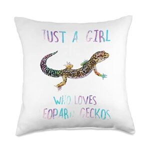 leopard gecko reptiles girl gifts clothing co. cute watercolor lizard just a girl who loves leopard geckos throw pillow, 18x18, multicolor