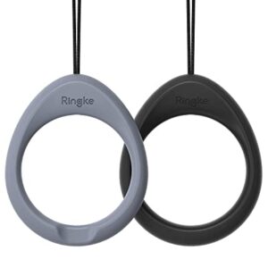 Ringke Finger Ring Strap Silicone Smartphone Grip Lanyard Holder [2 Pack] with Anti-Slip Mount Function Compatible with Phone Cases, Keys, Cameras, and More - Black & Lavender Gray