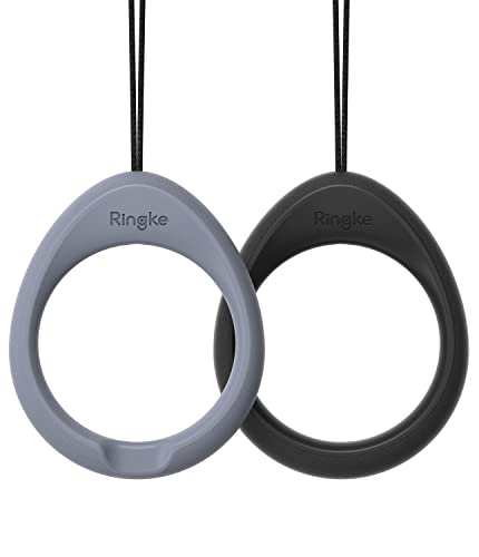 Ringke Finger Ring Strap Silicone Smartphone Grip Lanyard Holder [2 Pack] with Anti-Slip Mount Function Compatible with Phone Cases, Keys, Cameras, and More - Black & Lavender Gray