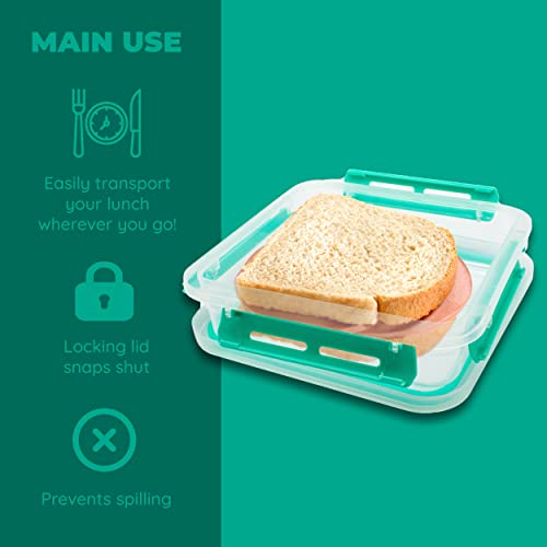 Biosmart Sandwich Container: Reusable, BPA Free Plastic Food Storage with Snap-Off, Leak-Proof Lid: 2 Pack