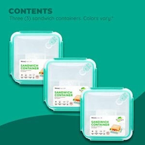 Biosmart Sandwich Container: Reusable, BPA Free Plastic Food Storage with Snap-Off, Leak-Proof Lid: 2 Pack