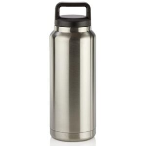 parnoo hot and cold stainless thermos bottle with black handle 32 oz, triple wall vacuum insulated stainless steel, stainless sliver, 11 inch x 4 inch