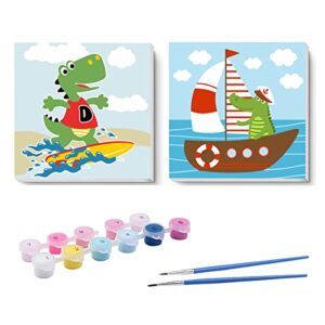 gifmore 2 pack paint by number for kids, diy oil painting kits for girls and boys, 8"x 8" framed colorful animal painting sets for childrens