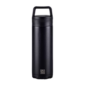 brutrekker bottle - insulated stainless steel tumbler mug keeps drinks hot or cold - 2 piece drink and pour lid - reusable coffee water or beer growler (18 fl.oz, obsidian black)