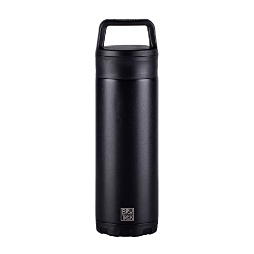 BruTrekker Bottle - Insulated Stainless Steel Tumbler Mug Keeps Drinks Hot or Cold - 2 Piece Drink and Pour Lid - Reusable Coffee Water or Beer Growler (18 fl.oz, Obsidian Black)