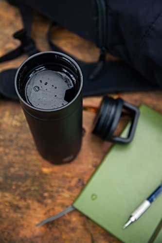 BruTrekker Bottle - Insulated Stainless Steel Tumbler Mug Keeps Drinks Hot or Cold - 2 Piece Drink and Pour Lid - Reusable Coffee Water or Beer Growler (18 fl.oz, Obsidian Black)