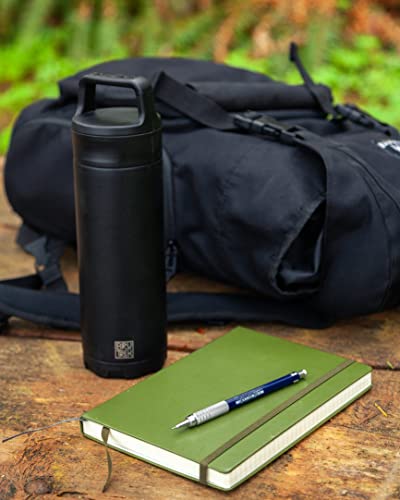 BruTrekker Bottle - Insulated Stainless Steel Tumbler Mug Keeps Drinks Hot or Cold - 2 Piece Drink and Pour Lid - Reusable Coffee Water or Beer Growler (18 fl.oz, Obsidian Black)