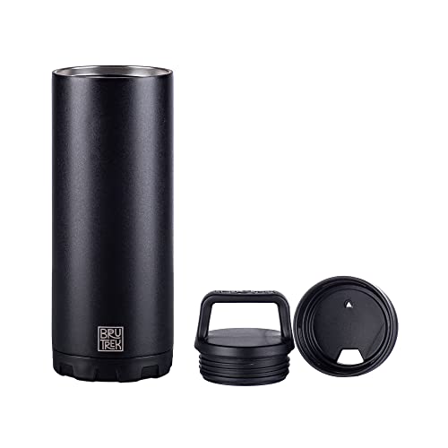 BruTrekker Bottle - Insulated Stainless Steel Tumbler Mug Keeps Drinks Hot or Cold - 2 Piece Drink and Pour Lid - Reusable Coffee Water or Beer Growler (18 fl.oz, Obsidian Black)
