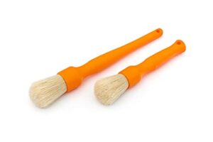 detail factory - natural boar's hair detailing brush combo kit - heavy cleaning action for small spaces, engine bays, exterior detailing, one long handle + one short handle, orange (2-pack)