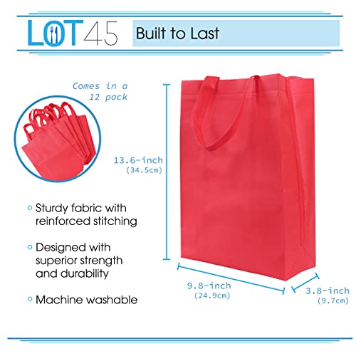 Lot45 Bulk Reusable Bags with Handles - 12pk Cloth Gift Bags 13.6 x 9.8in Reusable Grocery Bags Foldable Tote Bag Set