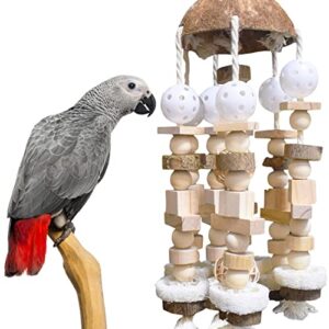 simena bird chewing toy for parrots, bird toys for cage, parrot toys made of natural wooden blocks, bite toy for african grey cockatoos amazon parrots large and medium size parrots (plain)