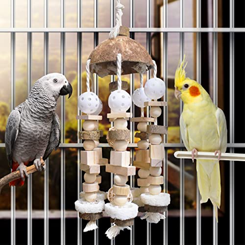 SIMENA Bird Chewing Toy for Parrots, Bird Toys for Cage, Parrot Toys Made of Natural Wooden Blocks, Bite Toy for African Grey Cockatoos Amazon Parrots Large and Medium Size Parrots (Plain)