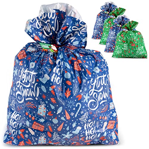 Large Christmas Gift Bags - Set of 4 Xmas Presents 36”x44” Jumbo Extra Large Christmas Gift Bags Wrapping - Giant Gift Bags for Huge Gifts - Big Gift Sack Set