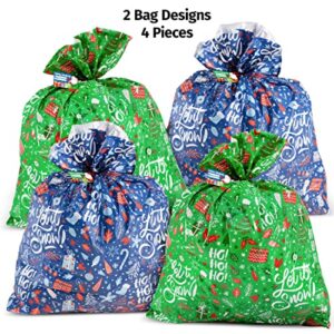 Large Christmas Gift Bags - Set of 4 Xmas Presents 36”x44” Jumbo Extra Large Christmas Gift Bags Wrapping - Giant Gift Bags for Huge Gifts - Big Gift Sack Set
