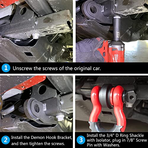 Gledewen Front Tow Hooks Mounting Bracket, with 3/4" D Ring Shackle (2 Pack), with 7/8" Screw Pin and Shackle Isolator & Washers Kit, Compatible with 2009-2021 Toyota Tacoma