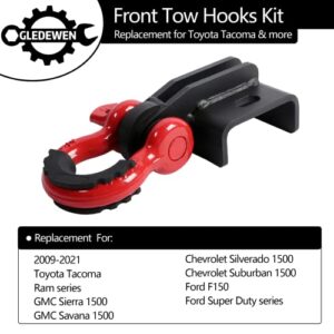 Gledewen Front Tow Hooks Mounting Bracket, with 3/4" D Ring Shackle (2 Pack), with 7/8" Screw Pin and Shackle Isolator & Washers Kit, Compatible with 2009-2021 Toyota Tacoma