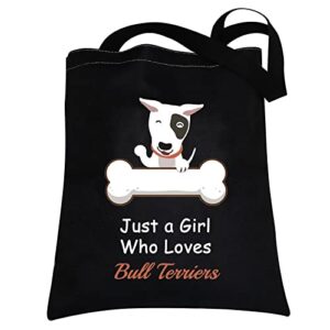 cmnim bull terrier gifts for women bull terrier tote bag just a girl who loves bull terriers reusable shoulder shopping bag (bull terrier tote bag) (bull terrier tote bag)