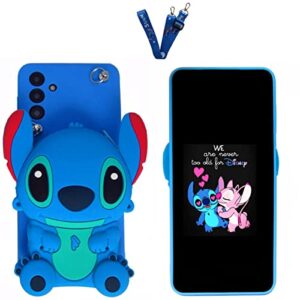 basrky alien dog case for samsung galaxy a03s cartoon funny kawaii cute silicone fun cover stylish unique design purse wallet with lanyard stand case for girls boys kids