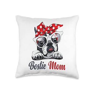 bostie mom gift bostie mom for boston terrier dogs lovers throw pillow, 16x16, multicolor