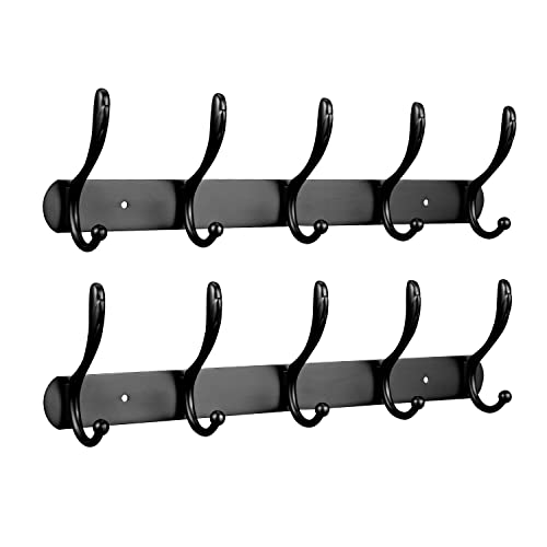 STZZ Wall Mounted Coat Rack, 2 Pack Stainless Steel Heavy Coat Hooks for Hanging Coats, Robes, Scarf, Towels, Keys, for Bathroom, Bedroom,Corridor,Entryway(Black)