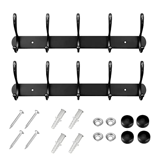 STZZ Wall Mounted Coat Rack, 2 Pack Stainless Steel Heavy Coat Hooks for Hanging Coats, Robes, Scarf, Towels, Keys, for Bathroom, Bedroom,Corridor,Entryway(Black)