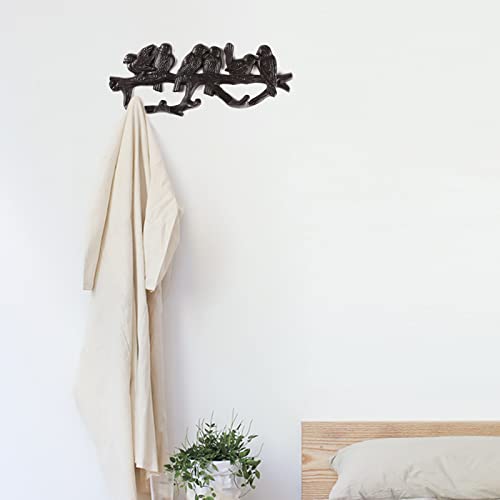 BRASSTAR Cast Iron 4 Coat Hooks Love Birds On Branch Wall Hanging for Coats, Bags, Hats, Towels, Keys, Flowerpots, Rustic Brown Indoor Outdoor Decoration TQGJPT275