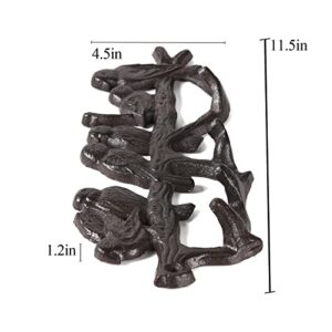 BRASSTAR Cast Iron 4 Coat Hooks Love Birds On Branch Wall Hanging for Coats, Bags, Hats, Towels, Keys, Flowerpots, Rustic Brown Indoor Outdoor Decoration TQGJPT275