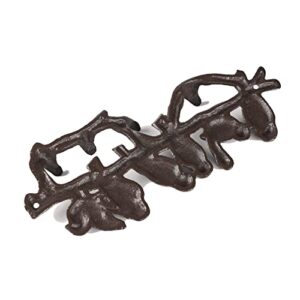 BRASSTAR Cast Iron 4 Coat Hooks Love Birds On Branch Wall Hanging for Coats, Bags, Hats, Towels, Keys, Flowerpots, Rustic Brown Indoor Outdoor Decoration TQGJPT275