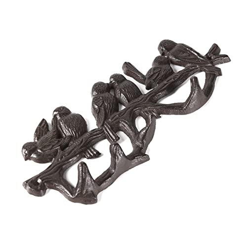 BRASSTAR Cast Iron 4 Coat Hooks Love Birds On Branch Wall Hanging for Coats, Bags, Hats, Towels, Keys, Flowerpots, Rustic Brown Indoor Outdoor Decoration TQGJPT275