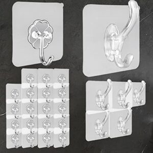 basho fan wall hooks robe towel hooks - 26 packs transparent waterproof sticky hooks oilproof seamless shower hooks stick coat hooks