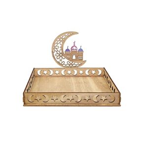 Ramadan Wood Tray Mubarak Party Food Tray Moon & Star Tray Table Decorations Small Wood Tray for Home Party Bedroom Eid Ornaments Eid Crafts