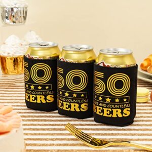 Crisky 50th Birthday Can Cooler Happy 50th Birthday Decorations for Men, Can Coolies Beverage Sleeve for 50 Year Old Birthday Gift Ideas Birthday Party Favors for Him, 12 Pack, Black & Gold