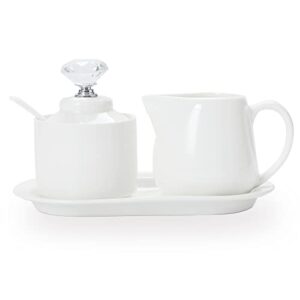 ontube porcelain sugar and creamer with tray and crystal lid set of 4, silver