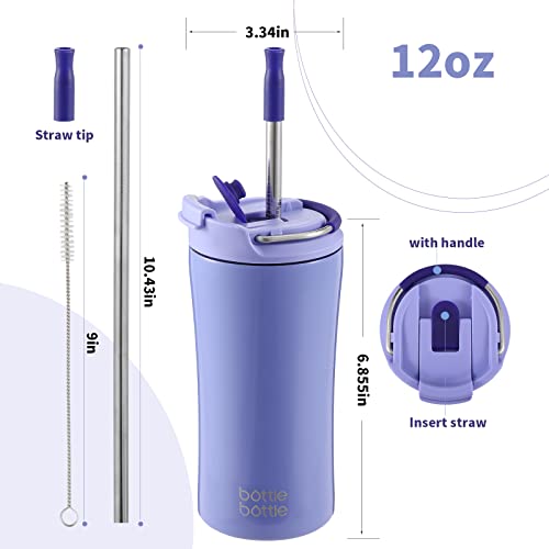 BOTTLE BOTTLE Insulated Coffee Tumblers with Dual-use Lid and Straw Double Walled Iced Travel Coffee Mug for Woman and Man 12oz Stainless Steel Tumbler with Handle（purple）