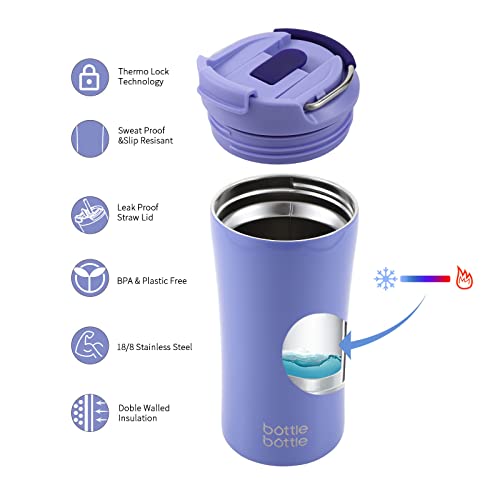 BOTTLE BOTTLE Insulated Coffee Tumblers with Dual-use Lid and Straw Double Walled Iced Travel Coffee Mug for Woman and Man 12oz Stainless Steel Tumbler with Handle（purple）