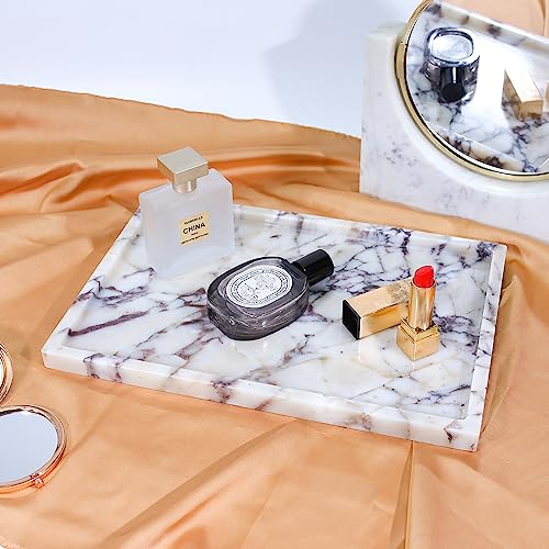 Real Luxurious Natural Marble Vanity Tray Genuine Marble/Stone Storage Tray for Home Decor Bathroom/Kitchen/Vanity/Dresser Non-Resin/Non-Ceramic