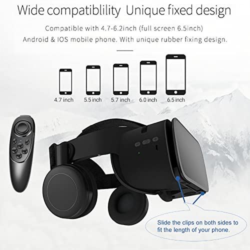 VR Headset Compatible with iPhone & Android Phone - Universal Virtual Reality Goggles with Remote Control - 3D VR Glasses Play Mobile Games Watch 3D Movies Gift for Adults/Kids Eye Protection (Black)