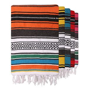 thermasnug mexican blanket - handwoven serape blanket perfect as yoga blanket, bed blanket, hiking blanket, party decoration table runner (orange, 1 pack)