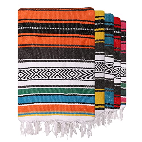 ThermaSnug Mexican Blanket - Handwoven Serape Blanket Perfect as Yoga Blanket, Bed Blanket, Hiking Blanket, Party Decoration Table Runner (Orange, 1 Pack)