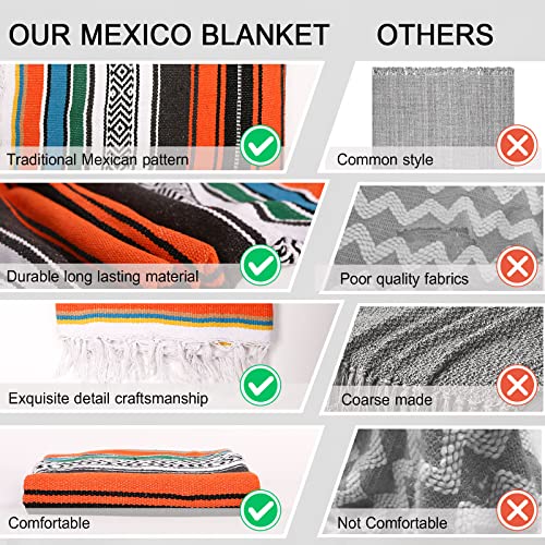 ThermaSnug Mexican Blanket - Handwoven Serape Blanket Perfect as Yoga Blanket, Bed Blanket, Hiking Blanket, Party Decoration Table Runner (Orange, 1 Pack)