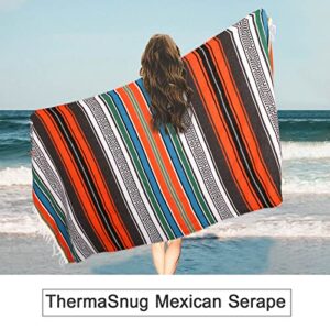 ThermaSnug Mexican Blanket - Handwoven Serape Blanket Perfect as Yoga Blanket, Bed Blanket, Hiking Blanket, Party Decoration Table Runner (Orange, 1 Pack)