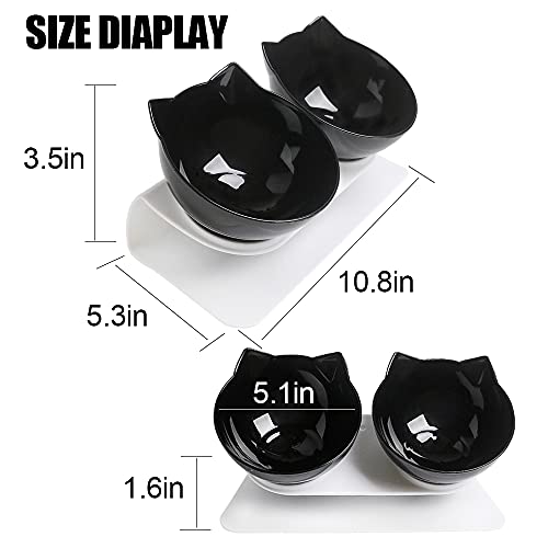 Double Elevated Cat Bowls with Raised Stand,15 Tilted cat Bowl Design Neck Guard Stand Raised Pet Food Water Feeder Bowl for Cats or Small Dogs