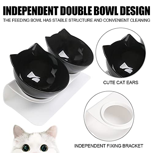 Double Elevated Cat Bowls with Raised Stand,15 Tilted cat Bowl Design Neck Guard Stand Raised Pet Food Water Feeder Bowl for Cats or Small Dogs